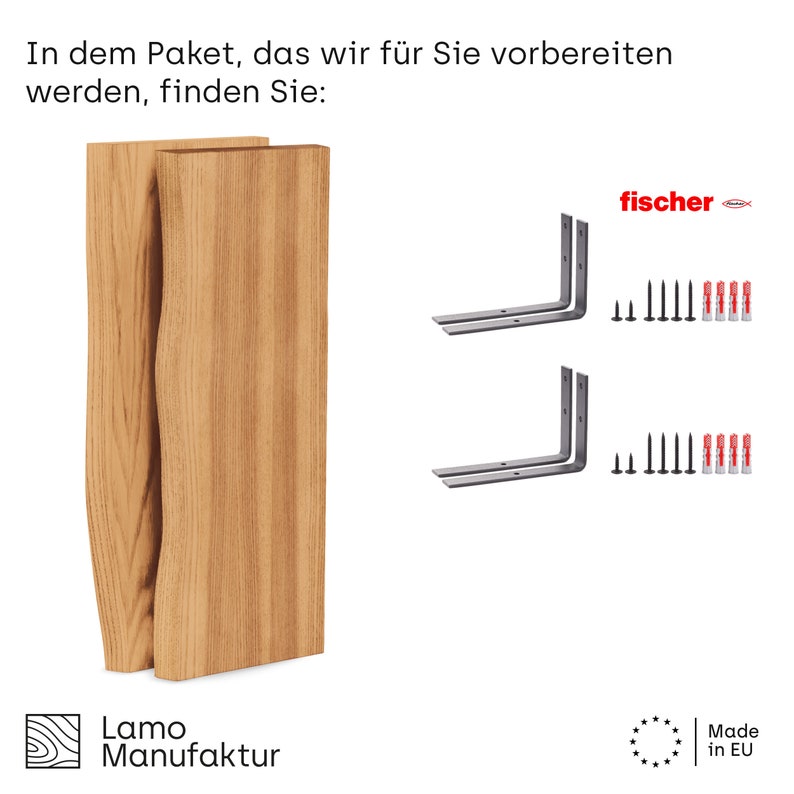 LAMO Manufaktur SET Wandregal Holz Schweberegal Massiv mit 100% Echtholz Hängeregal für Wohnzimmer, Schlafzimmer, Küche Bild 5