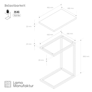 LAMO Manufaktur Beistelltisch 45x30x67 cm Laptoptisch Sofatisch mobiler Kaffeetisch Nachttisch 100 % Echtholz-Massivplatte Bild 8