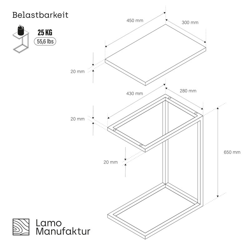 LAMO Manufaktur Beistelltisch 45x30x67 cm Laptoptisch Sofatisch mobiler Kaffeetisch Nachttisch 100 % Echtholz-Massivplatte Bild 8