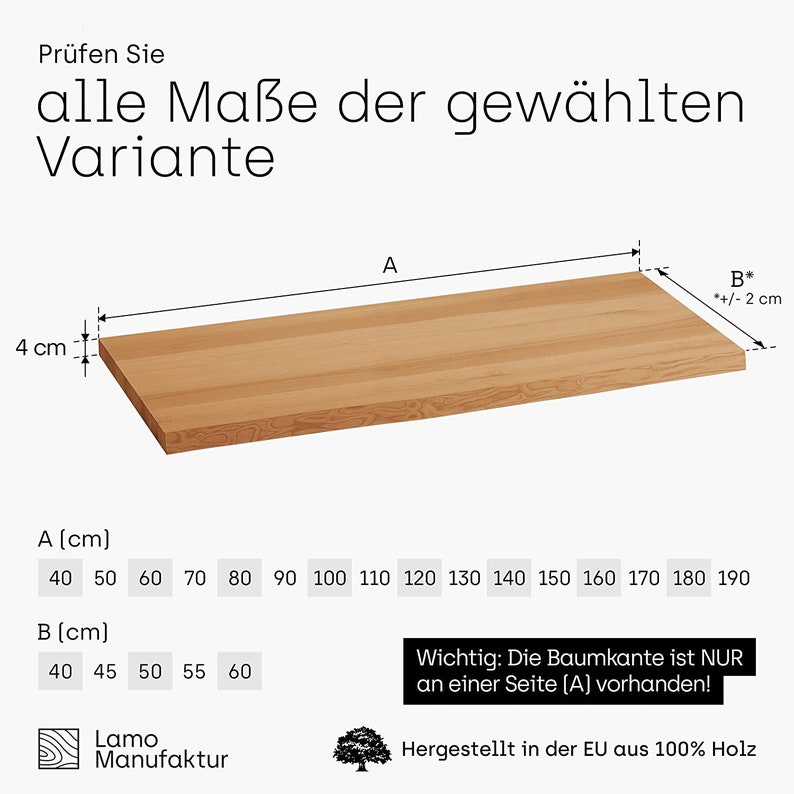 LAMO Manufaktur Waschtischplatte, Holzplatte Waschtisch Baumkante, LWP image 6