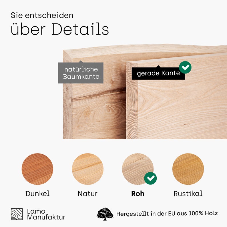 LAMO Manufaktur Holzplatte Massivholz Tischplatte für Couchtisch Schreibtisch Esstisch Gerade Roh