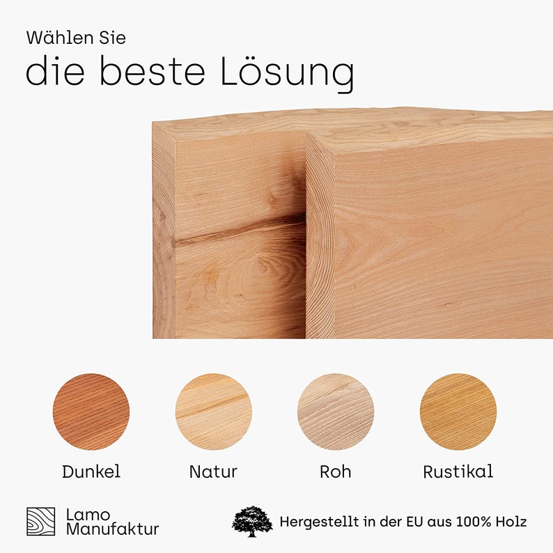 LAMO Manufaktur Waschtischplatte, Holzplatte Waschtisch Baumkante, LWP Natur