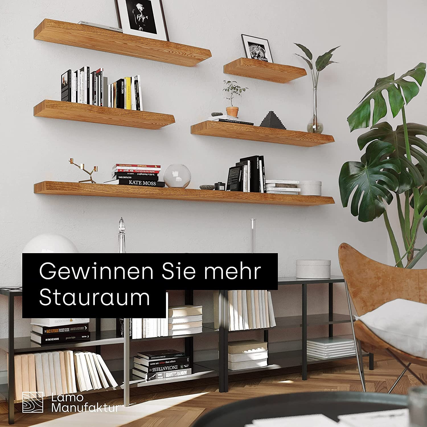 Wandregal Baumkante Natur - Massivholz Regal 80cm Mit Vintage-Träger