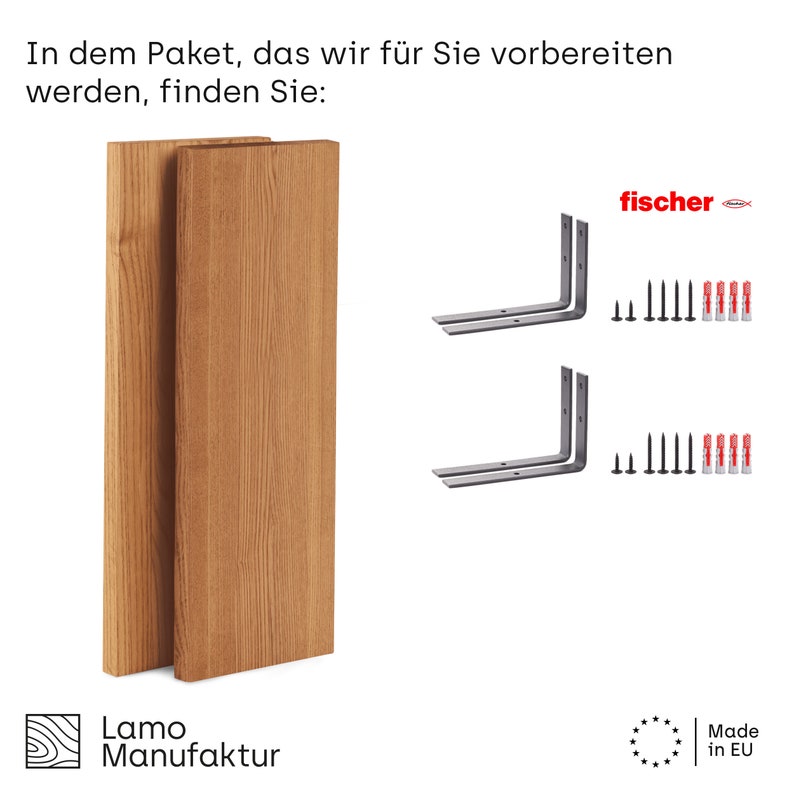 LAMO Manufaktur SET Wandregal Holz Schweberegal Massiv mit 100% Echtholz Hängeregal für Wohnzimmer, Schlafzimmer, Küche Bild 6