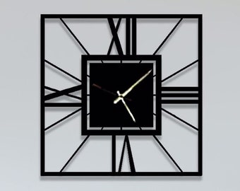 Large Square Metal Wall Clock with Abstract&Roman Numerals; Wall Art, 3D Metal Wall Decor-24 Inches Silent Metal Clock for Home, Bedroom..