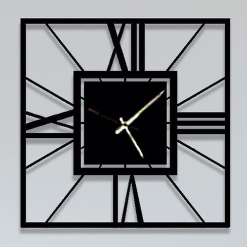 Large Square Metal Wall Clock With Abstract&roman Numerals Etsy