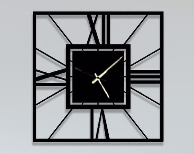 Large Square Metal Wall Clock With Abstract&roman Numerals Wall Art, 3D Metal Wall Decor24