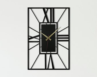 Roman Large Wall Clock / Rectangle Farmhouse Wall Clock / Rustic Wall Clock / Metal Wall Art / Geometric Industrial Clock, Housewarming Gift