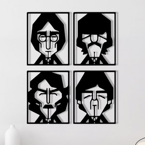 Póster de los Beatles, arte de pared de metal, póster musical de los Beatles, arte lineal minimalista de rock and roll, decoración navideña de los años 60, regalo para profesores de música.