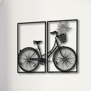 Fahrrad-Metallwand-Dekor Fahrrad-Metallwand-Kunst-Dekor 3D Metall-Dekor für Haus Büro Schlafzimmer Wohnzimmer im Freien Dekor 82 x 60 cm 2St.