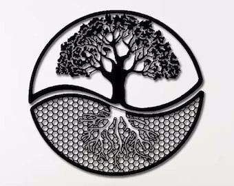 Decoração de parede de metal Yin Yang - Arte de parede de árvore; Decoração de parede de metal - Arte Ying Yang, Decoração de casa - Presente de inauguração (35 x 38 pol/90 x 97 cm) 2 peças.