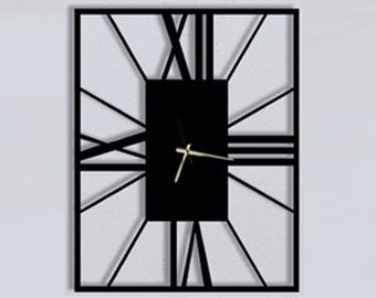 Rectangle Metal Wall Clock with Large Roman Numerals; Geometric Wall Art, 3D Metal Wall Decor-24"x18" Silent Metal Clock for Home,Office...