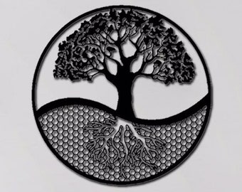 Yin Yang Metal Wall Decor Tree and Root Art Decor 3D Metal Wall Decor for Home Office Bedroom Living Room Outdoor Decoration 24x24in/60x60cm