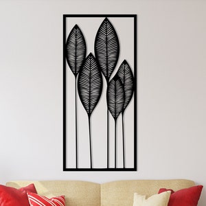 Framed Leaf Metal Wall Decor, Magnolia Leaves Metal Wall Art, Vertical Artifical Leaf Cutout; Kitchen,Livingroom Decor, Holiday Gift for Her