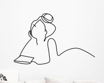 Woman Reading Book Metal Wall Art: Minimalist Book Lover Decor