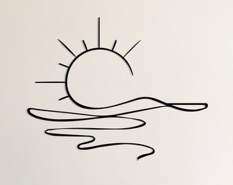 Signo de metal del sol / Arte de la pared del metal del sol / Decoración de la pared del metal del brillo del mar / Decoración al aire libre de la vista del amanecer / Arte del jardín del metal / Regalo del brillo del sol