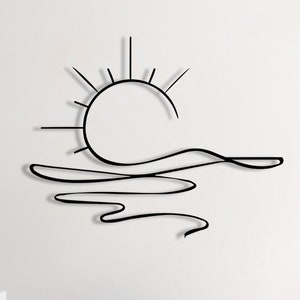 Letrero de metal con sol / Arte de pared de metal con sol / Decoración de pared de metal con brillo marino / Decoración exterior con vista al amanecer / Arte de jardín de metal / Regalo con brillo solar