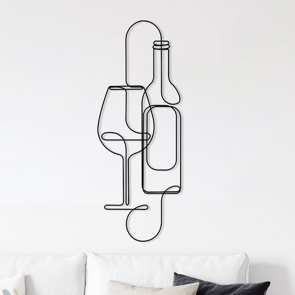 Minimalist Line Art, Wine-Themed Metal Wall Art, Metal Wall Decor, Chalice Wall Hangings, Home Artworks, Modern Bar Decor, Wine-Lover Gift