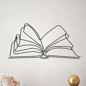 Arte mural de metal con forma de libro, letrero de biblioteca, letrero minimalista de metal, letrero de ratón de biblioteca, decoración de pared para club de lectura, letrero de estantería, regalo para sala de lectura