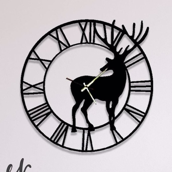 Design d'horloge murale en métal cerf – Décoration murale en métal/moose design ; Oeuvre d'art, décoration murale de Noël ; Décoration murale de Noël (60x60 cm)(24x24 pouces)