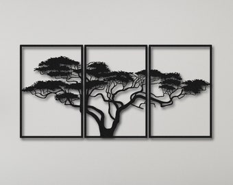 Large Metal Wall Art, Tree of Life Decor; Africa Wall Decor, 3 Piece Wall Art, Home Decor Wall Art, Bedroom Wall Decor, Living Room Wall Art