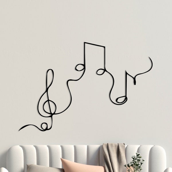 Dancing Music Notes Metal Wall Art, Conservatoire Wall Decor, Clef Decoration, Office Minimalist Decor, Metal Line Art; Music Lover Gift