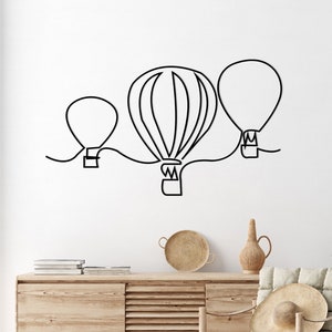 Triple Hot Air Balloon Metal Wall Art, Minimalist Single Line Art, Hot Air Balloon Ride Gift for Livingroom, Flying Balloon Nursery Wall Art