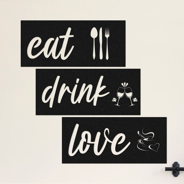 Kitchen Wall Decor, Perfect Home & Kitchen Gift, Kitchen Signs - Decorations, Metal Wall Art, Kitchen Decor and Accessories (EAT DRINK LOVE)