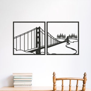 Golden Gate Bridge Metal Wall Art, San Francisco Bay Area Art Decor, Aesthetic California Room Decor for Home, Office(47&quot;x24&quot;/120x60cm)2pcs.