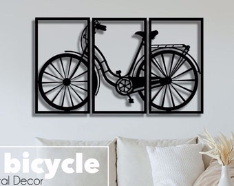 Metalowa dekoracja ścienna z motywem roweru; Sztuka rowerowa, Sztuka ścienna z motywem roweru, Metalowa dekoracja ścienna, Prezenty rowerowe, Sztuka rowerowa, Metalowa dekoracja ścienna; Sztuka rowerowa 3 szt.