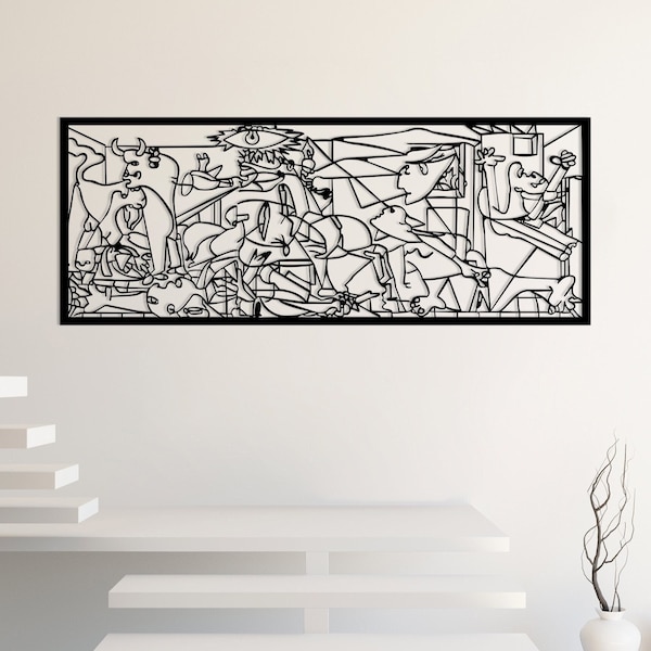 Art mural en métal Pablo Picasso Guernica, grand art mural, art en métal cubique, décoration d'intérieur moderne du milieu du siècle, cadeau de peinture Guernica pour les amateurs d'art