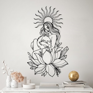 Helios Minimalist Line Art, Princess Metal Wall Art, Sun God Metal Wall Decor, Lotus Wall Hangings, Ἥλιος Home Artworks, Girls Room Gifts