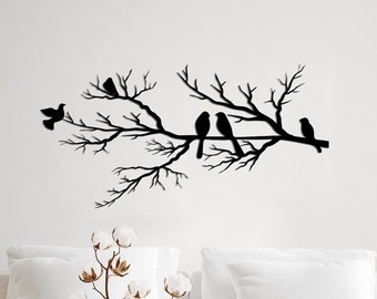 Metal Wall Art - Birds on a Branch Metal Wall Decor| Bird Lovers Gift | Metal Garden Art | Metal Tree Art | Outdoor Home Decor | Birds Art