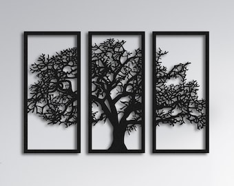 Metal Wall Art-3 Panels Tree of Life Decor, 3D Metal Wall Decor for Home Office Bedroom Living Room Outdoor Decoration Unique Wall Hangings