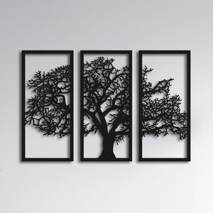 Arte de pared de metal: decoración de árbol de la vida de 3 paneles, decoración de pared de metal 3D para el hogar, la oficina, el dormitorio, la sala de estar, decoración al aire libre, tapices de pared únicos