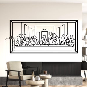 Jesus Last Supper Metal Line Art; Minimalist Christian Gift, Religious Decor; Leonardo Da Vinci Artwork - Home Wall Art; Metal Wall Art