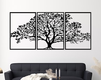 Metal Wall Art- 3 Panels Oak Tree Wall Decor; Tree Decoration, Personalized Home Decor&Gifts; Metal Wall Decor-Farmhouse Chistmas Decoration