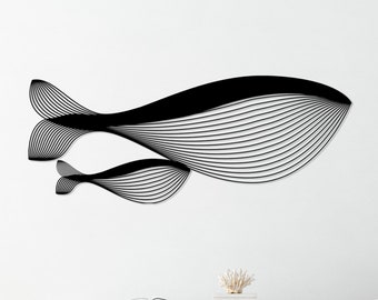 Whale Shark & Calf Metal Wall Art: Coastal Minimalist Decor