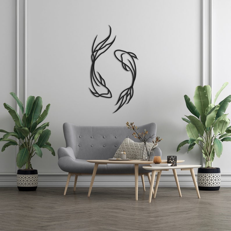 Feng Shui Koi Fish Art Metal Sculpture Minimalist Line Art Etsy