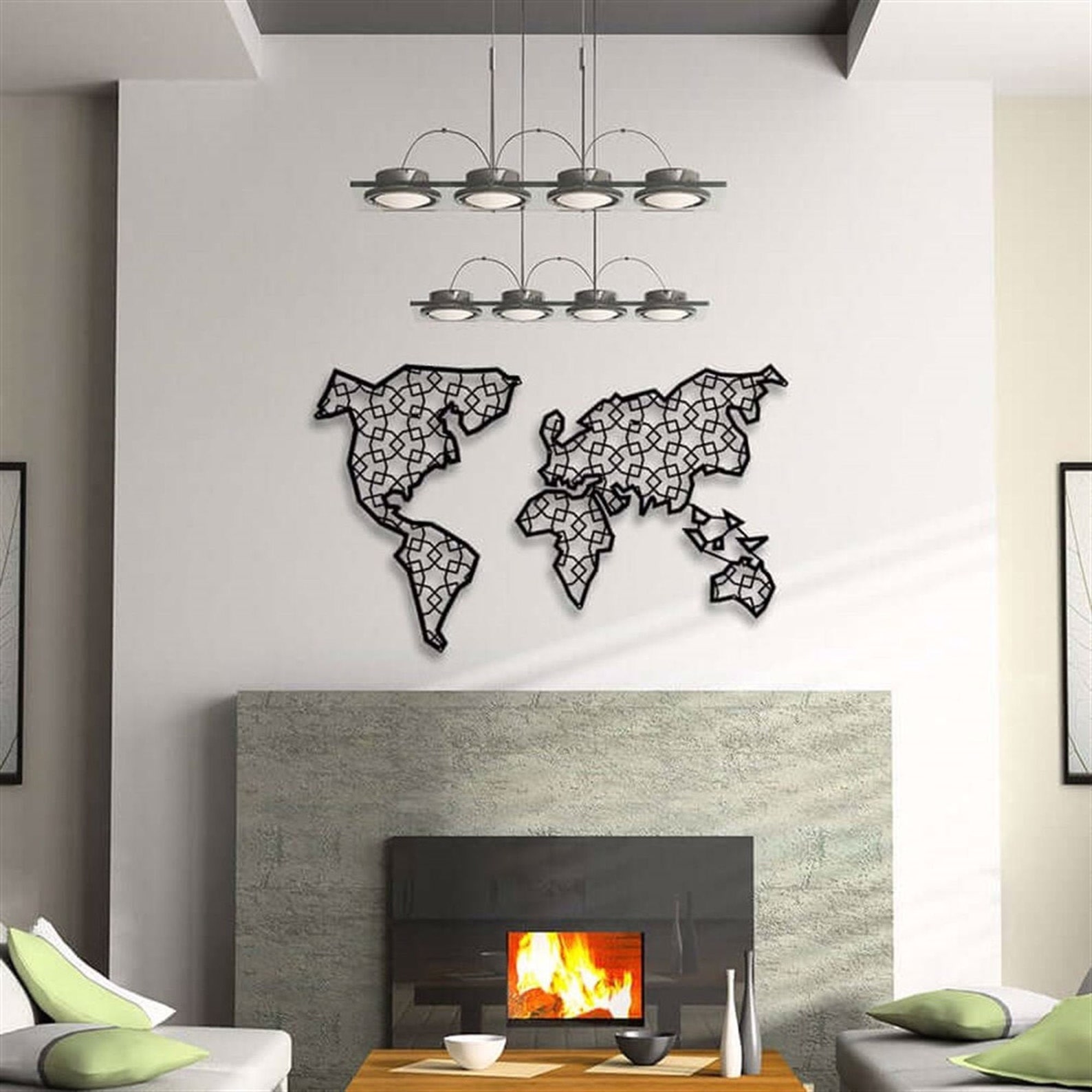Metal World Map Wall Art 2 Pieces Geometric World Map Decor | Etsy