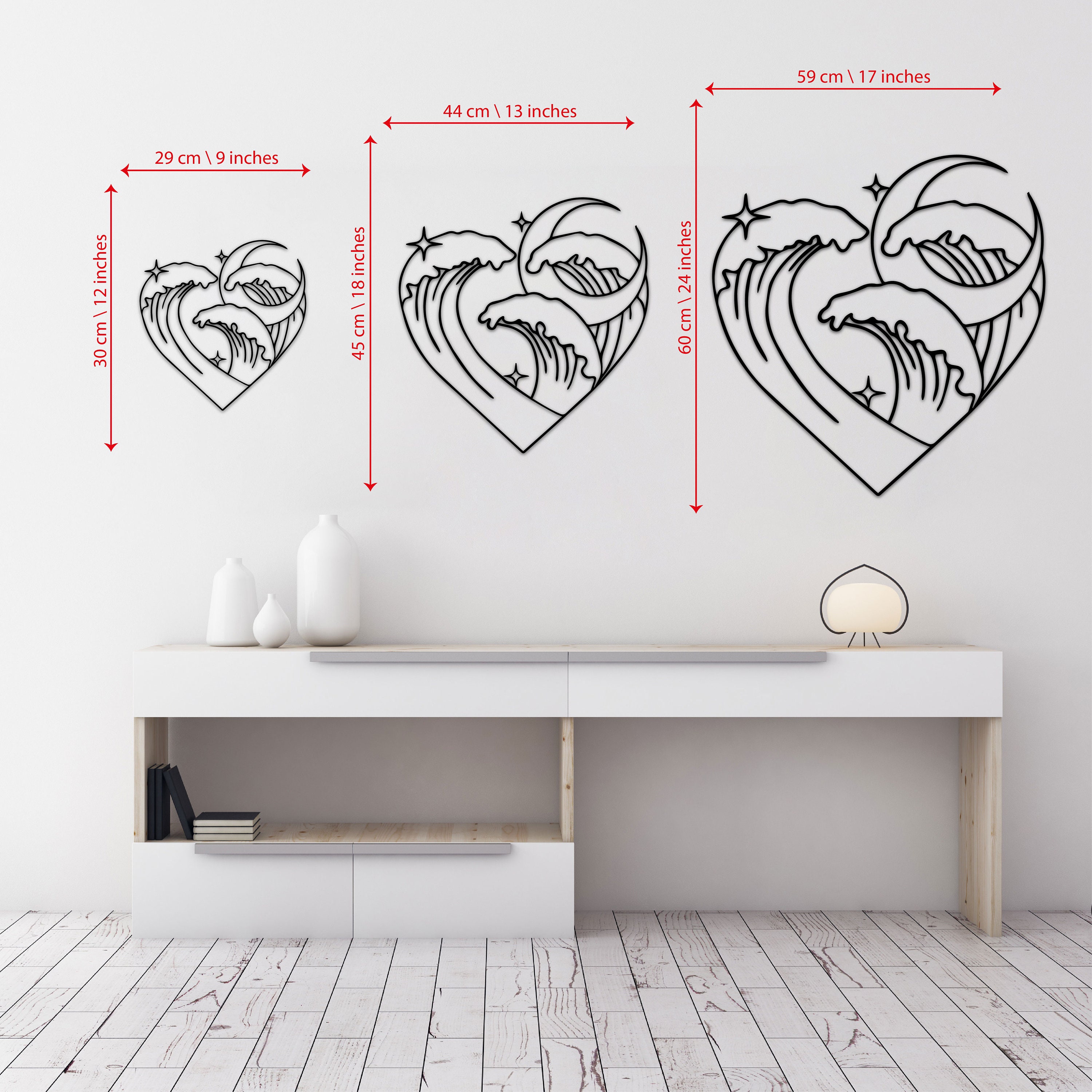 Great Wave Heart Wall Decor, One Line Drawing Art, Kanagawa Oki Nami ...