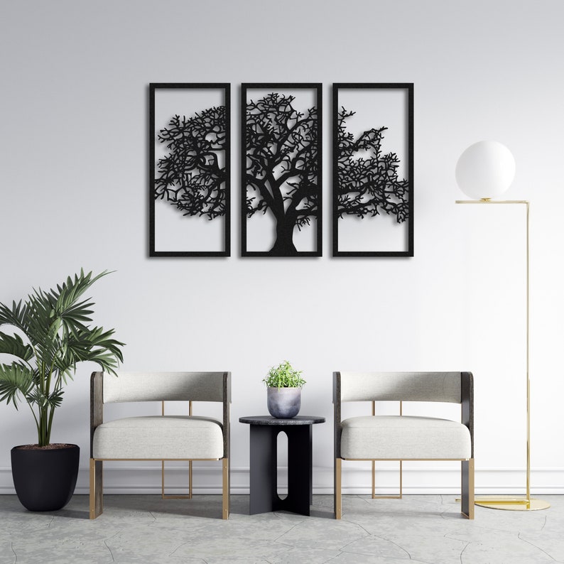 Metal Wall Art-3 Panels Tree of Life Decor, 3D Metal Wall Decor for ...