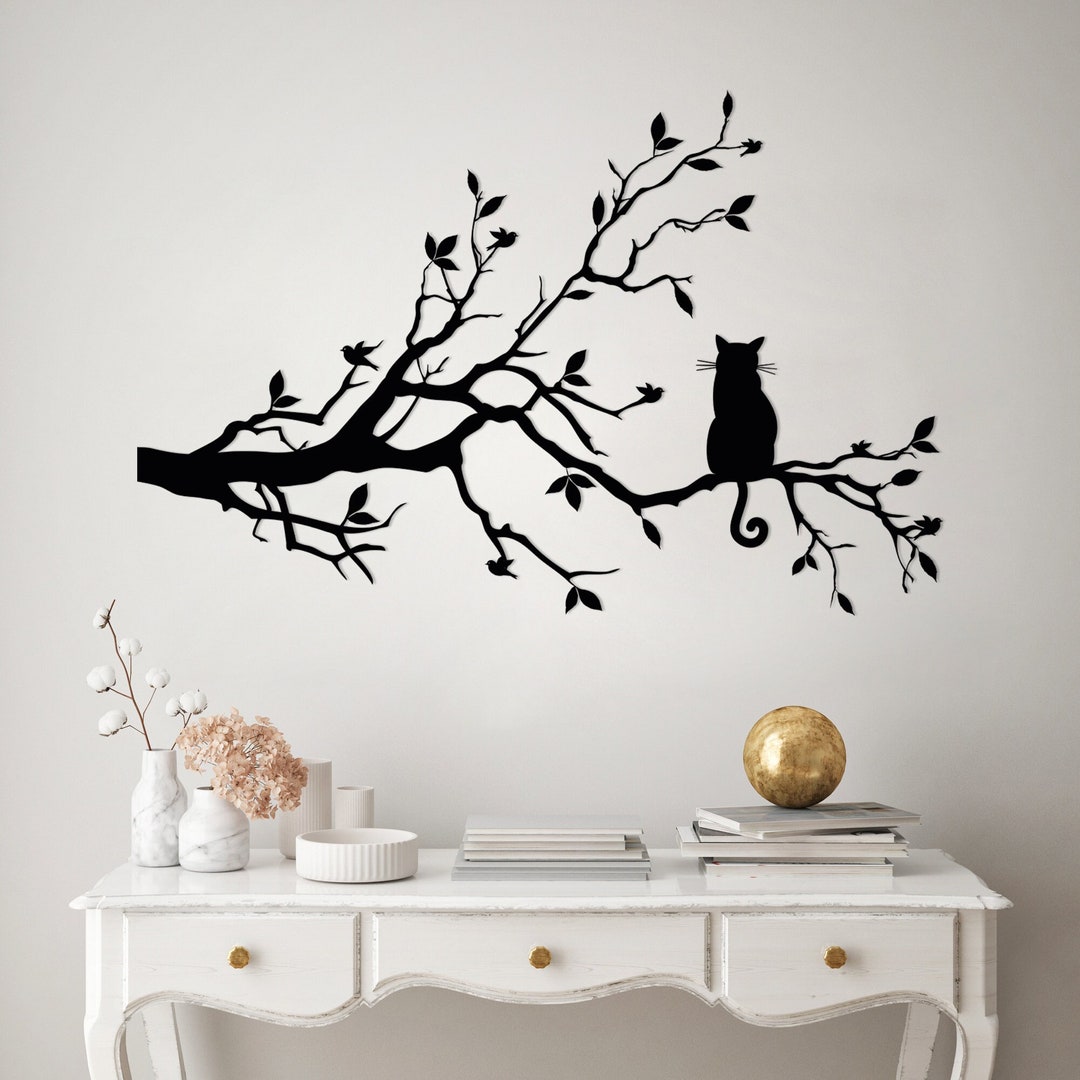 Metal Wall Art, Cat on a Branch Metal Wall Decor Cat Lovers Gift Metal