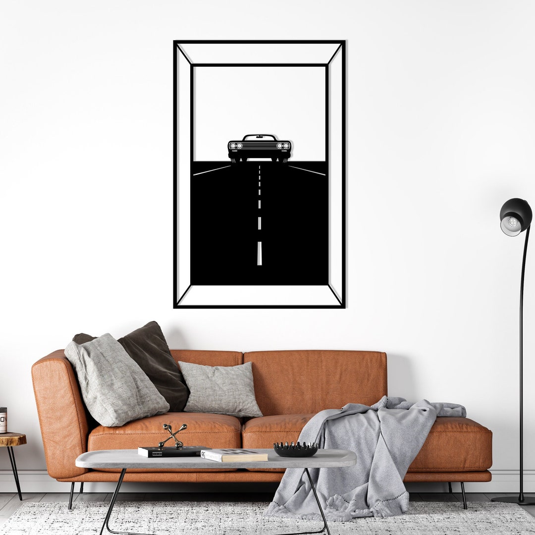Classic Car Metal Wall Art Vintage Auto Wall Decor, Autocar on Highway