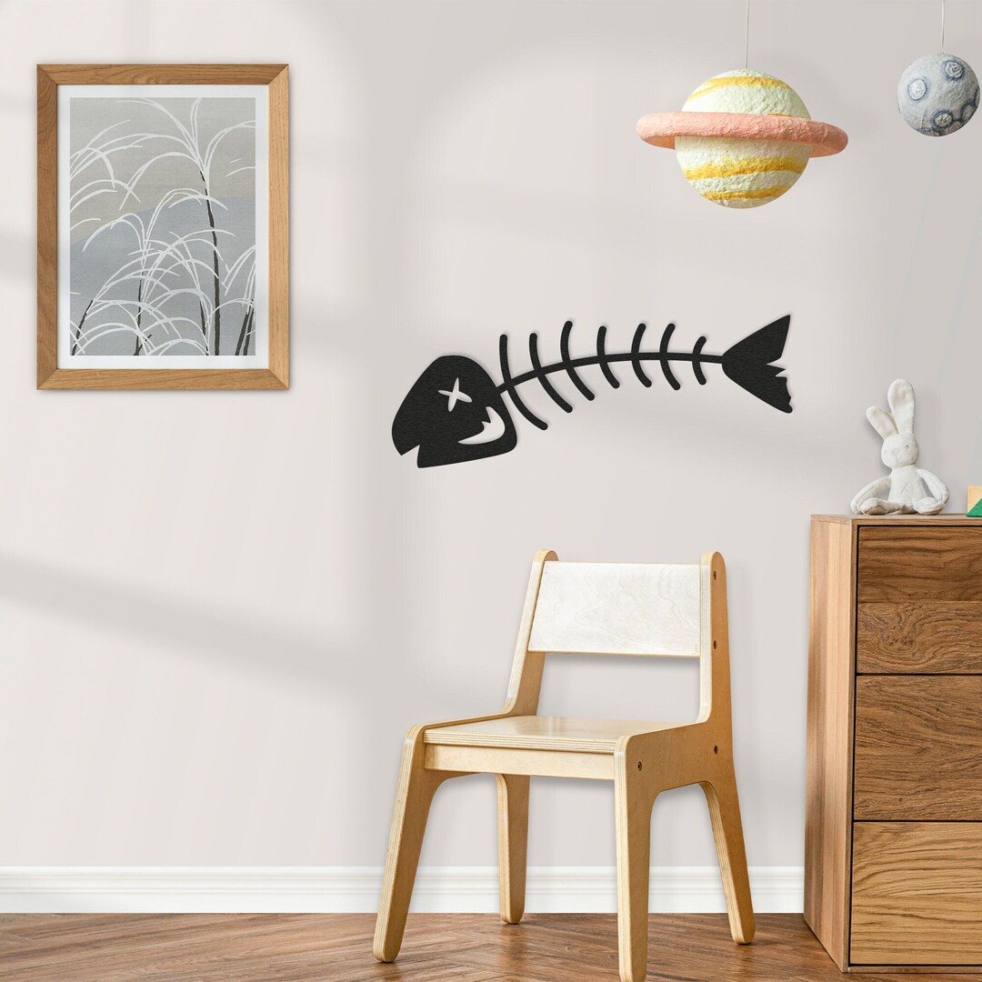 Metal Fish Skeleton Wall Decor, Fishbone Line Art, Gothic Home Decor