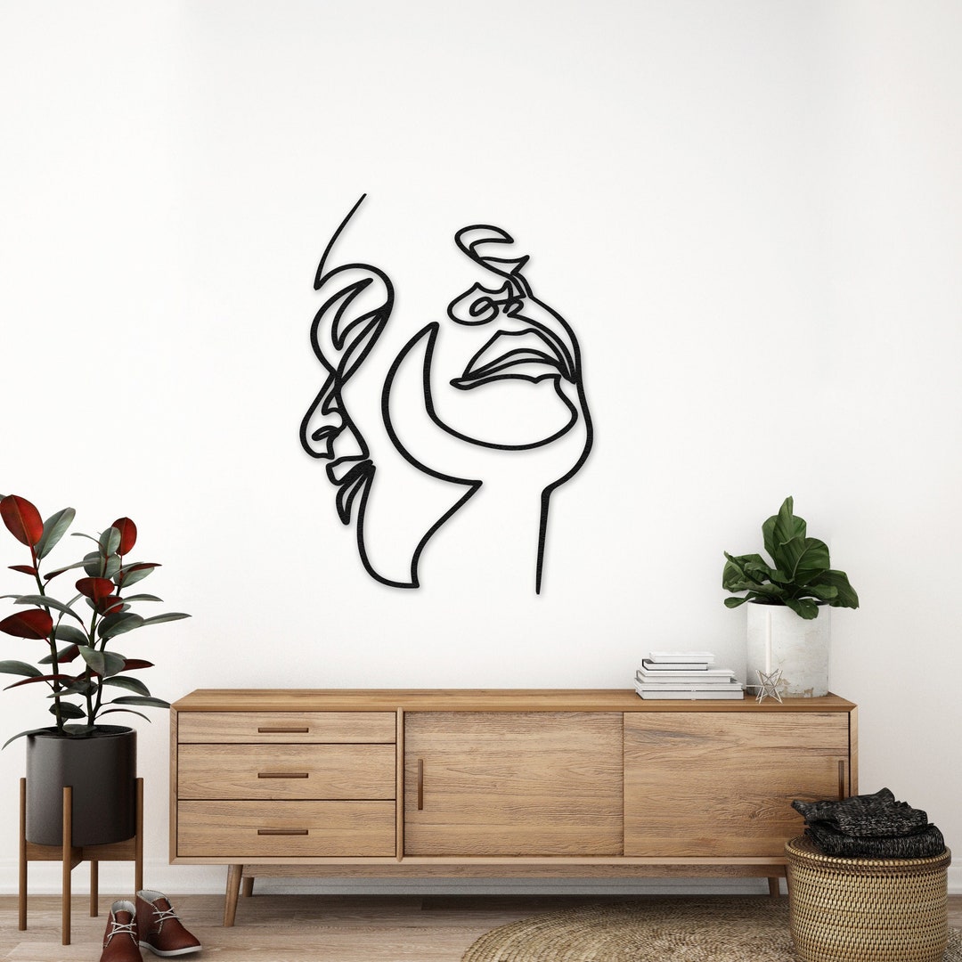 Minimalist Metal Line Art: Two Faces Geometric Wall Decor - Etsy