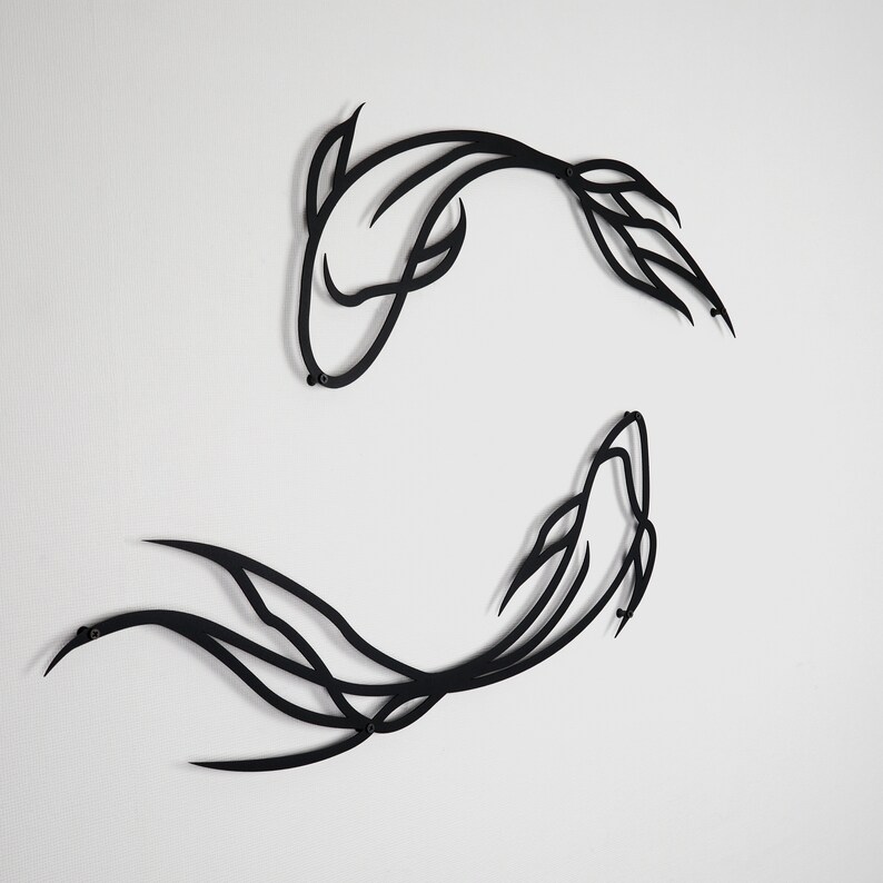 Feng Shui Koi Fish Art Metal Sculpture Minimalist Line Art Etsy