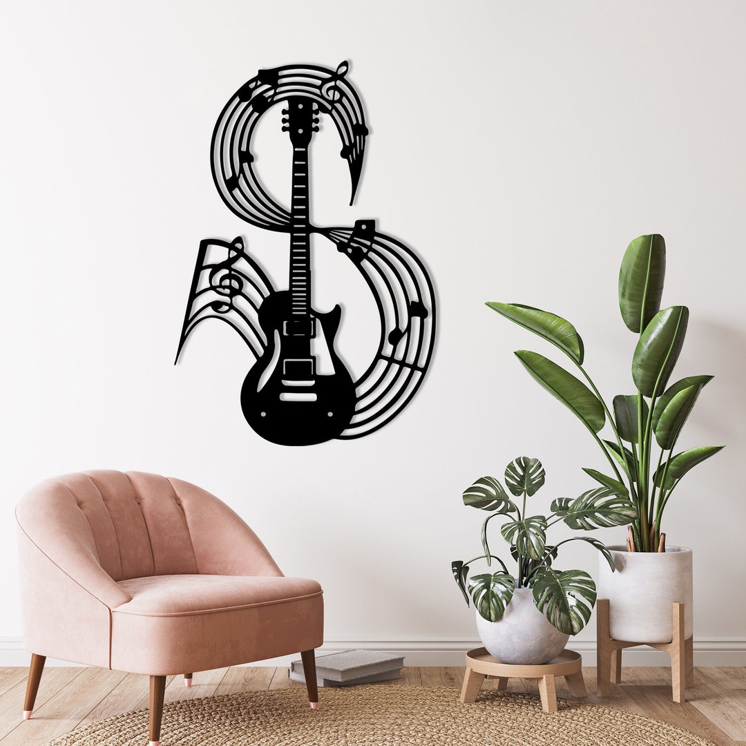 Guitar Metal Wall Art: Music Notes Decor, Electric Guitar Player
