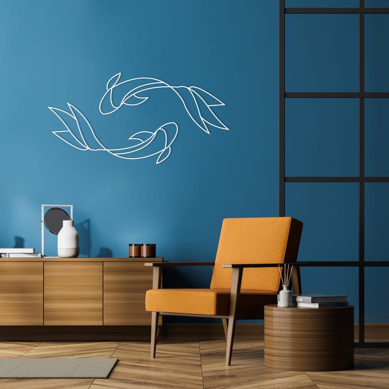 Feng Shui Metal Wall Art I Koi Fish Laser Cut Metal Sign I Nautical