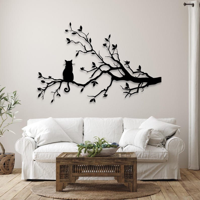 LARGE METAL LOVE CATS TREE WALL PLAQUE HANGING WALL ART DECOR